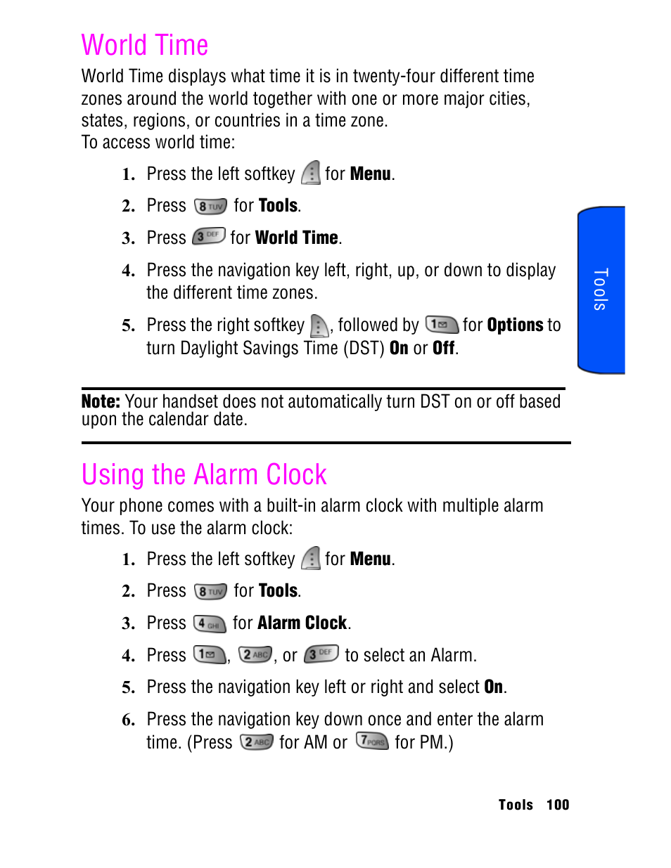 World time, Using the alarm clock | Samsung SPH A740 User Manual | Page 109 / 150