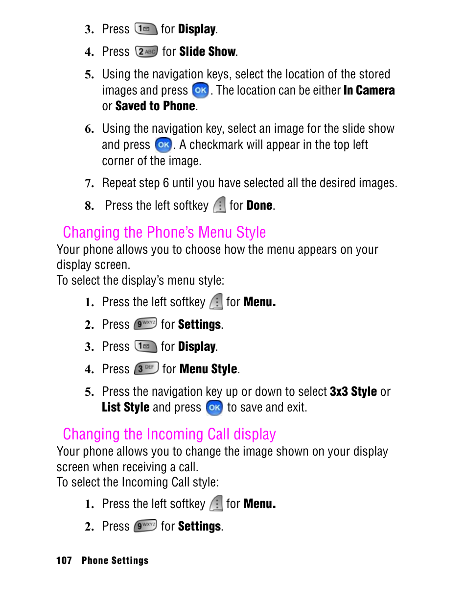 Changing the phone’s menu style, Changing the incoming call display | Samsung SPH A740 User Manual | Page 116 / 150