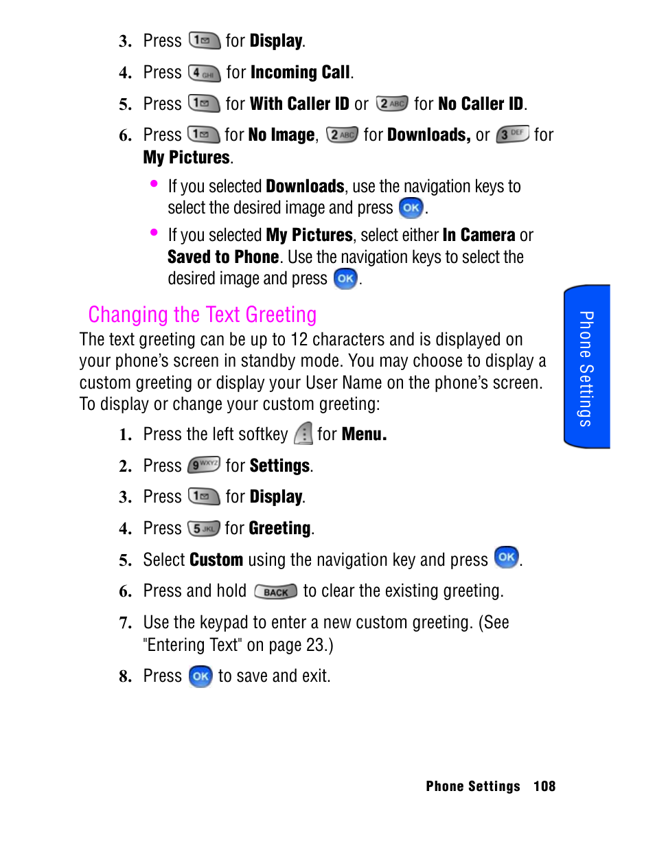 Changing the text greeting | Samsung SPH A740 User Manual | Page 117 / 150
