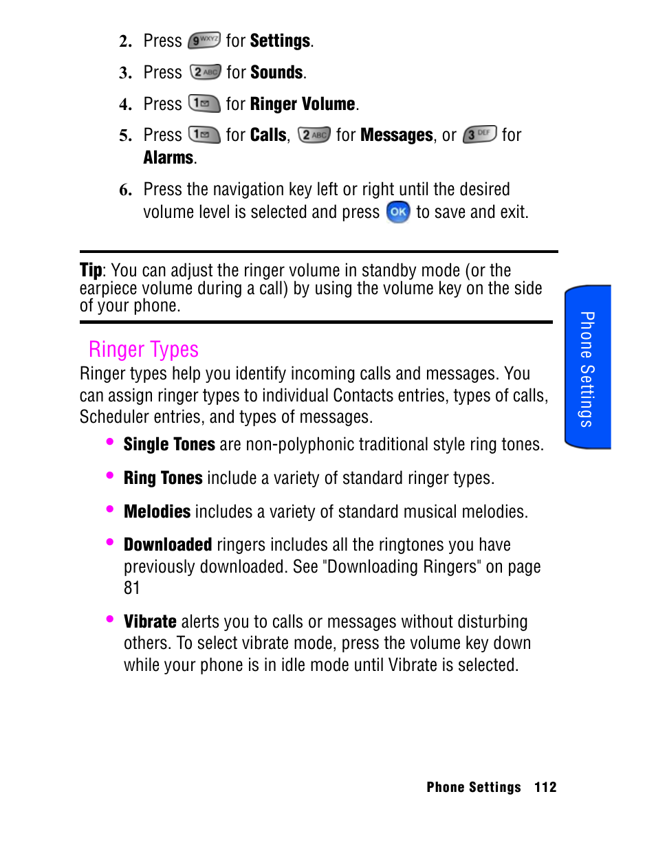 Ringer types | Samsung SPH A740 User Manual | Page 121 / 150