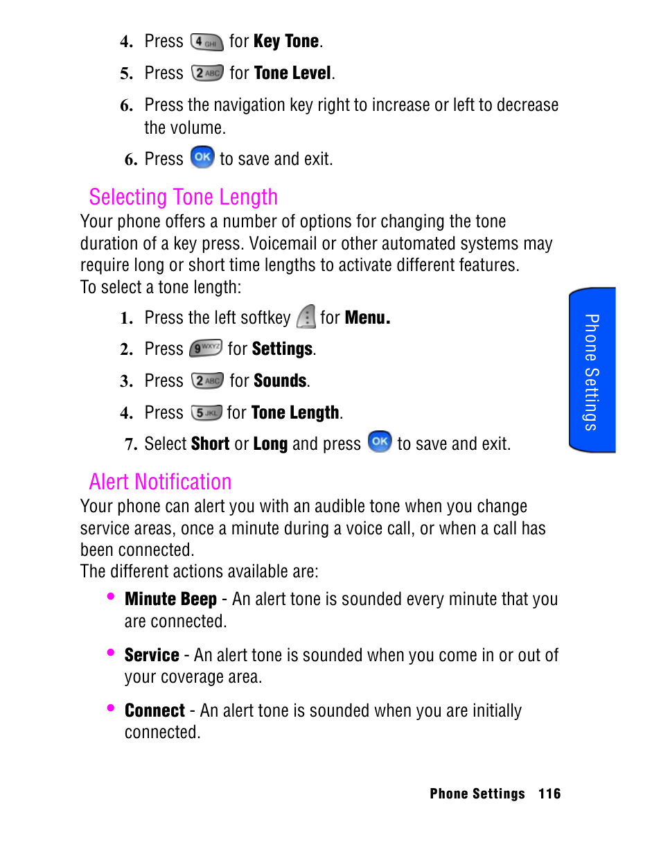 Selecting tone length, Alert notification | Samsung SPH A740 User Manual | Page 125 / 150