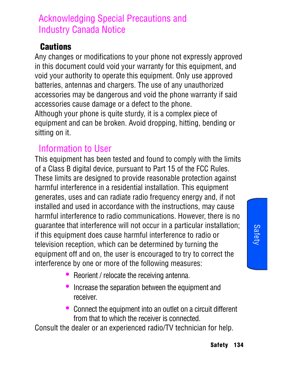 Information to user | Samsung SPH A740 User Manual | Page 143 / 150