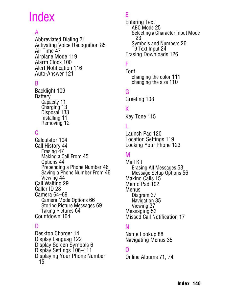 Index | Samsung SPH A740 User Manual | Page 149 / 150