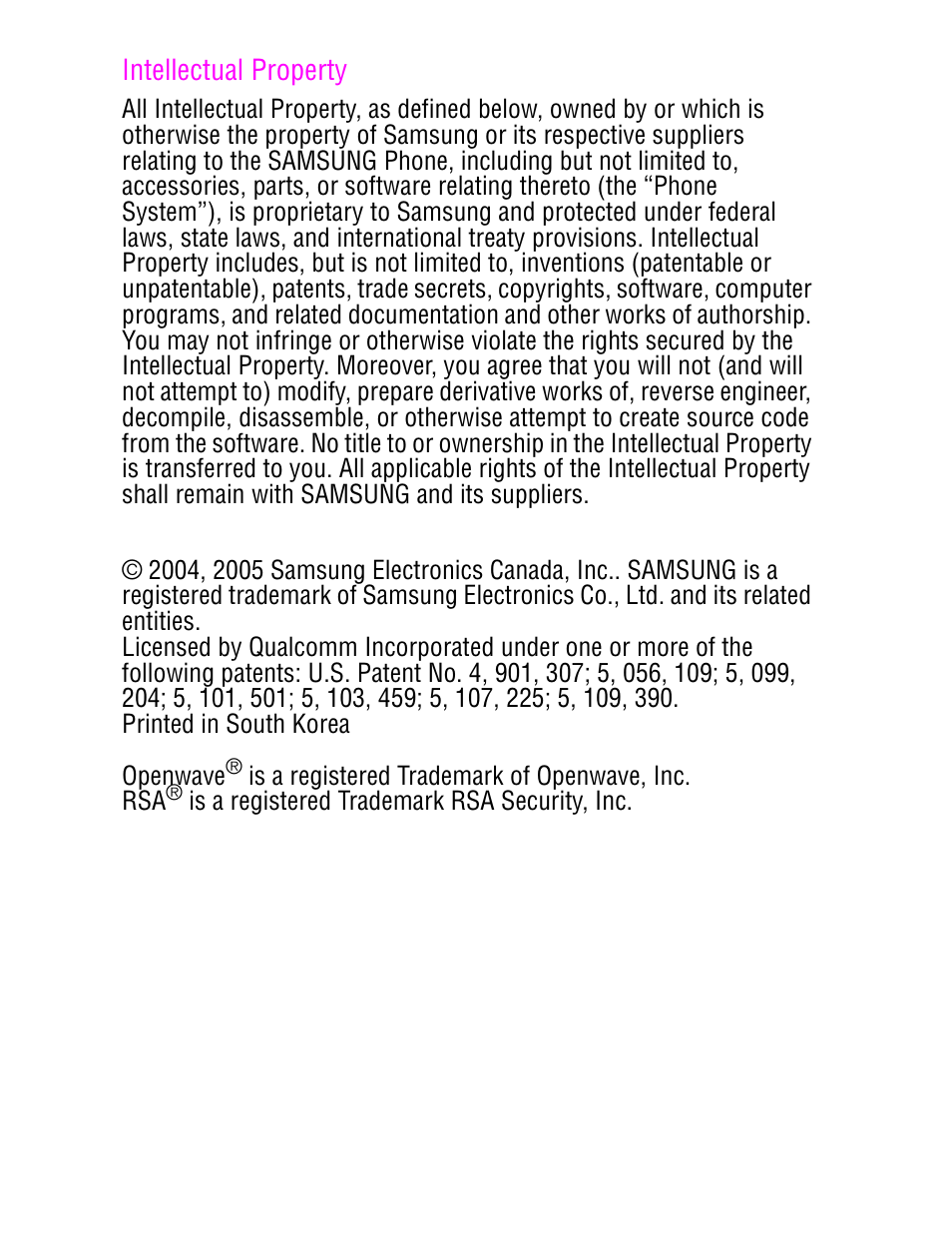 Intellectual property | Samsung SPH A740 User Manual | Page 2 / 150