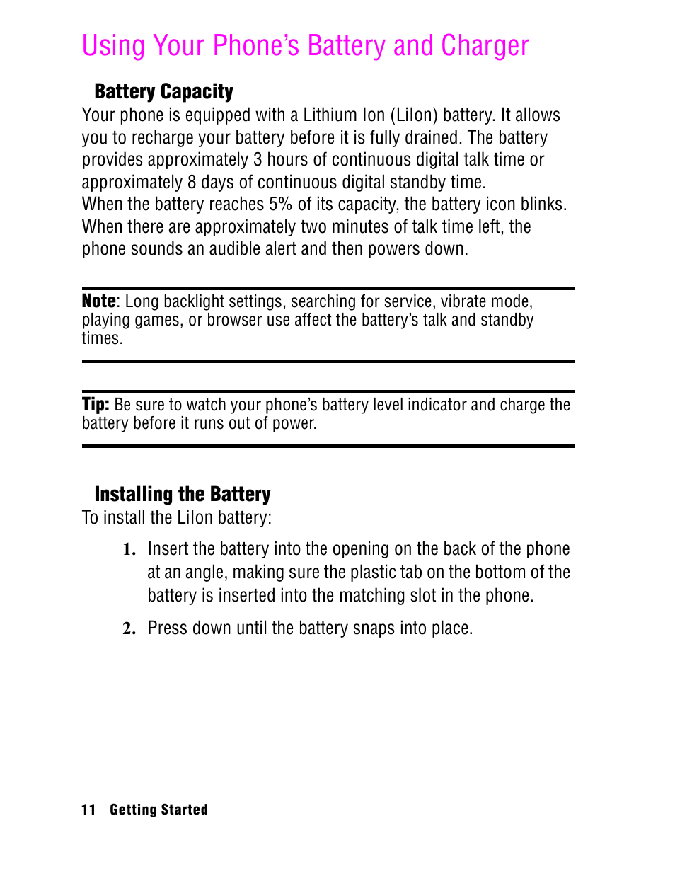 Using your phone’s battery and charger | Samsung SPH A740 User Manual | Page 20 / 150