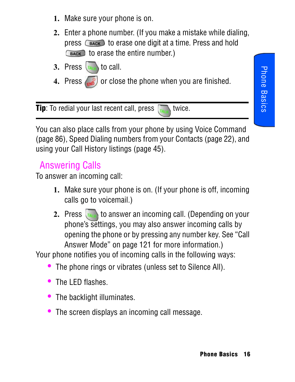 Answering calls | Samsung SPH A740 User Manual | Page 25 / 150