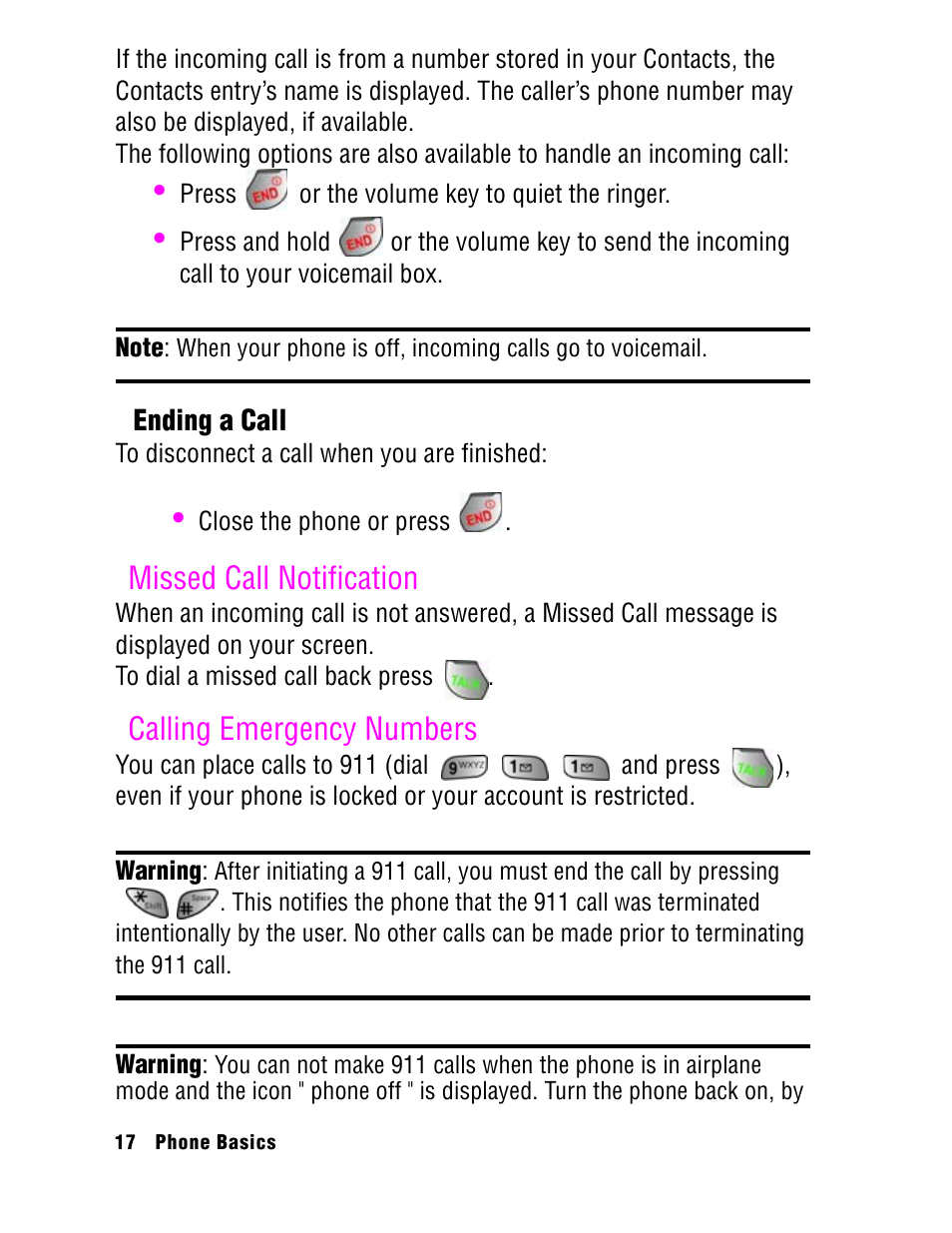 Missed call notification, Calling emergency numbers | Samsung SPH A740 User Manual | Page 26 / 150