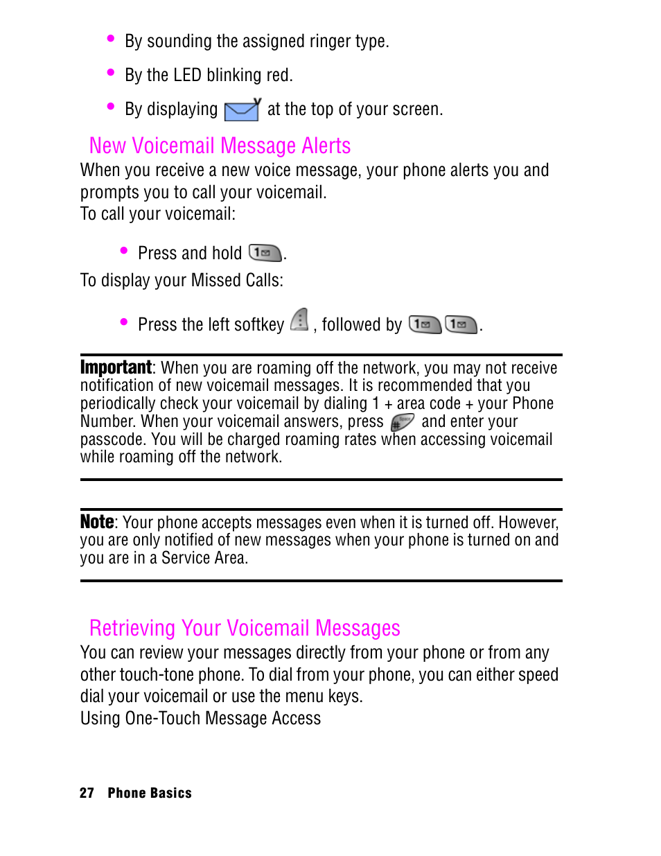 New voicemail message alerts, Retrieving your voicemail messages | Samsung SPH A740 User Manual | Page 36 / 150