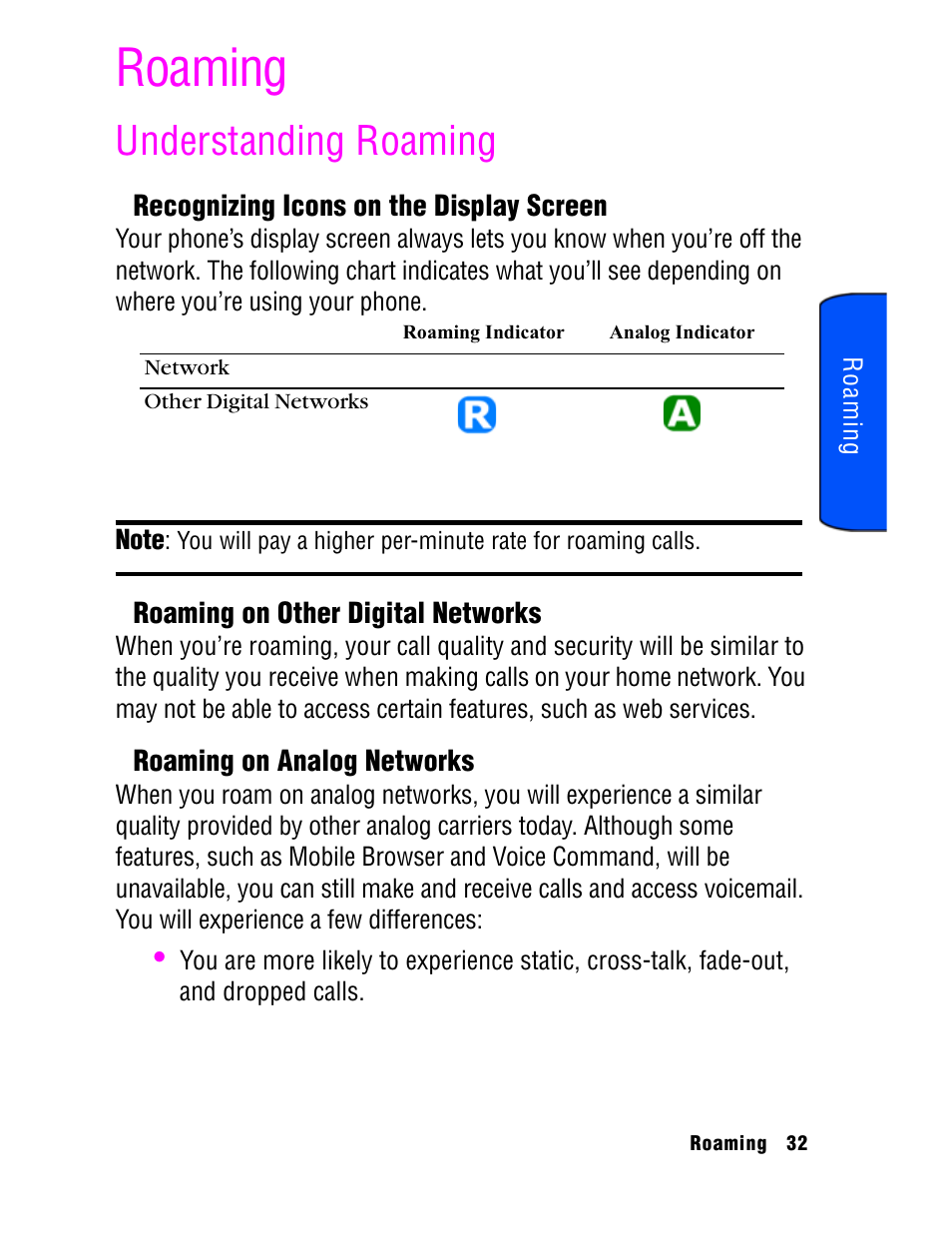 Roaming, Understanding roaming | Samsung SPH A740 User Manual | Page 41 / 150