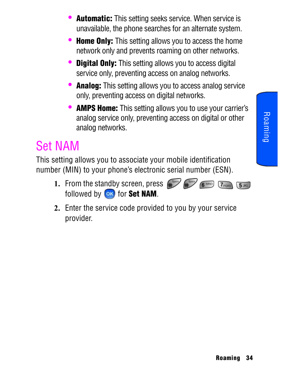 Set nam | Samsung SPH A740 User Manual | Page 43 / 150