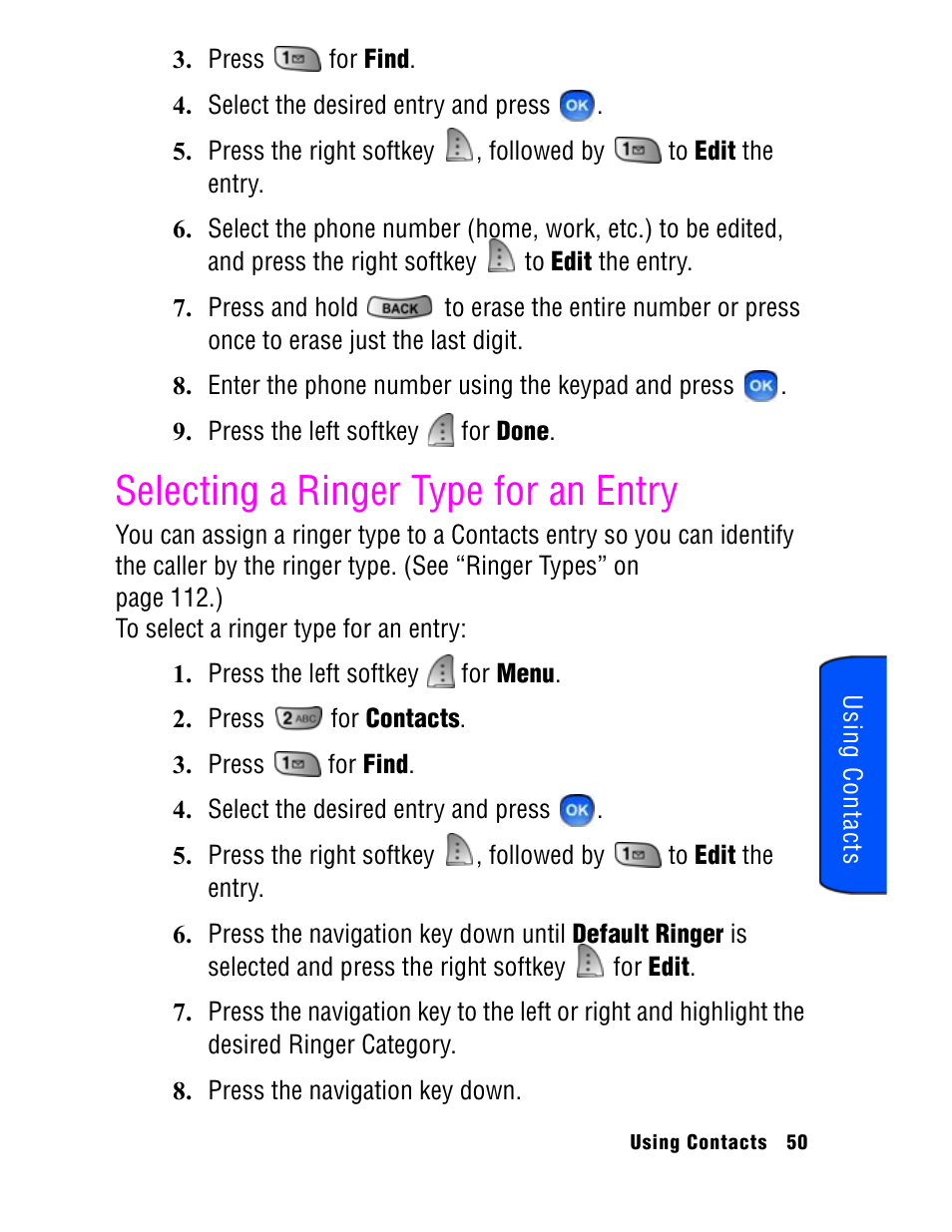 Selecting a ringer type for an entry | Samsung SPH A740 User Manual | Page 59 / 150