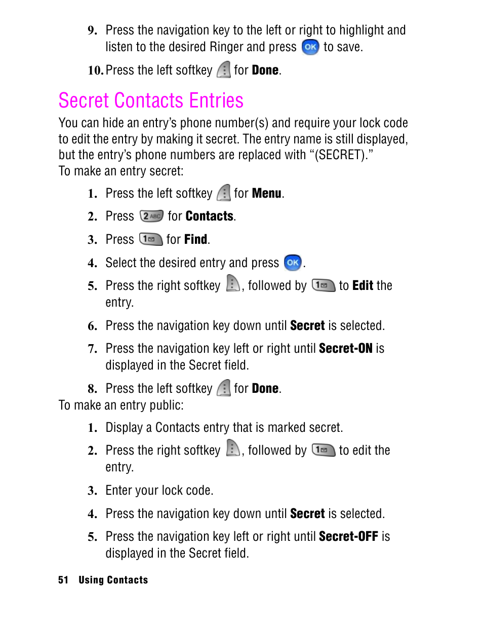 Secret contacts entries | Samsung SPH A740 User Manual | Page 60 / 150