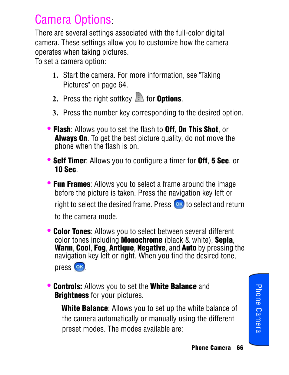 Camera options | Samsung SPH A740 User Manual | Page 75 / 150