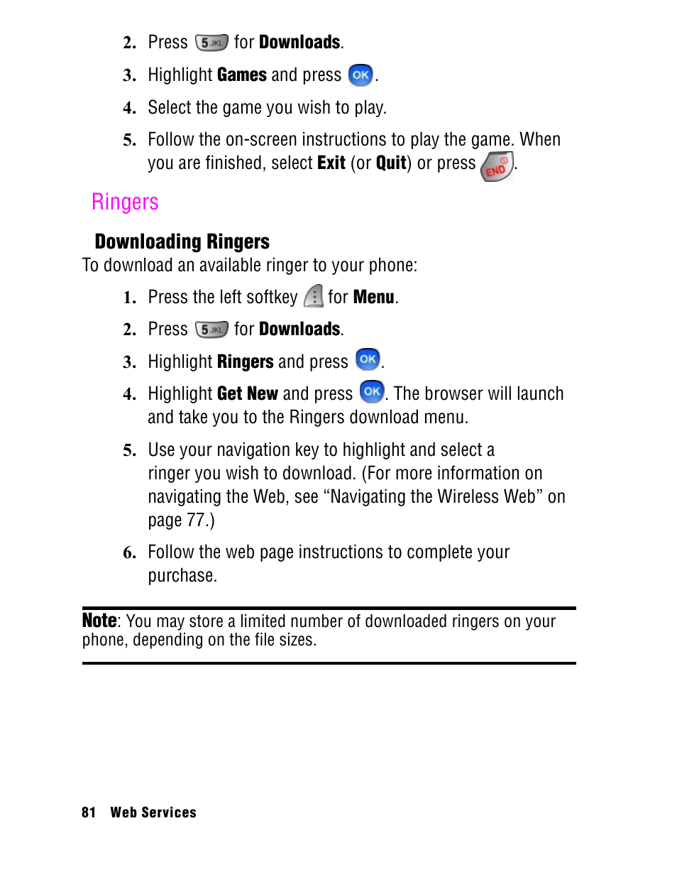 Ringers | Samsung SPH A740 User Manual | Page 90 / 150