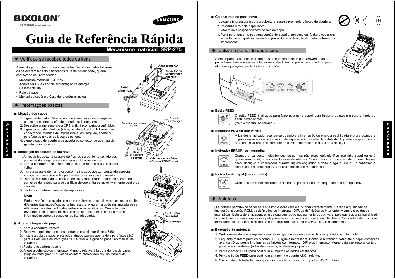 Guia de referência rápida, Mecanismo matricial srp-275 | Samsung BIXOLON SRP-275 User Manual | Page 4 / 8