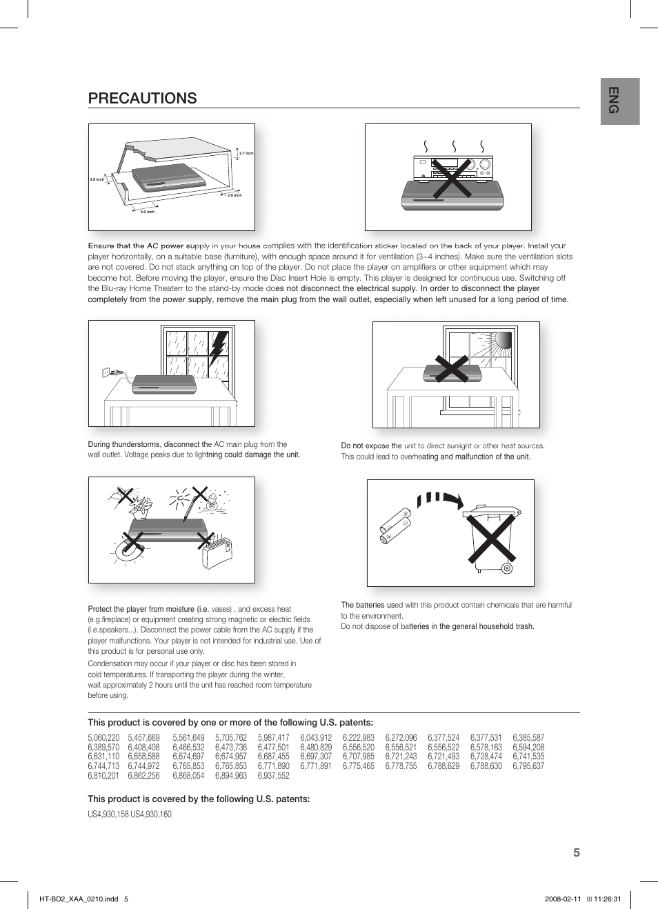 Precautions | Samsung HT-BD2S User Manual | Page 6 / 73