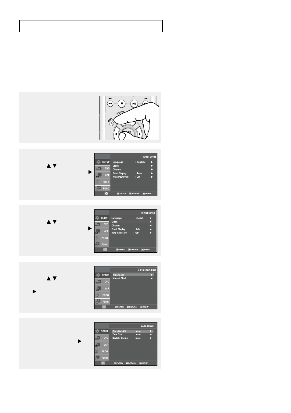 Setting the clock, Setting the clock automatically | Samsung DVD-V9500 User Manual | Page 23 / 89