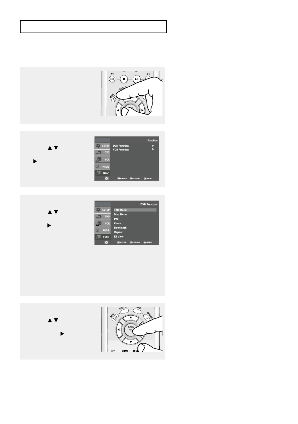 Using the function menu (dvd) | Samsung DVD-V9500 User Manual | Page 37 / 89