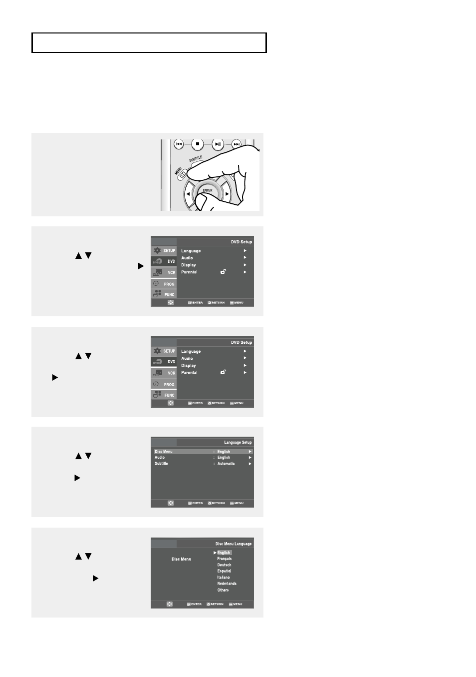 Setting up the language features | Samsung DVD-V9500 User Manual | Page 55 / 89