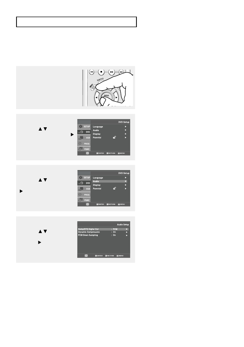 Setting up the audio options | Samsung DVD-V9500 User Manual | Page 57 / 89