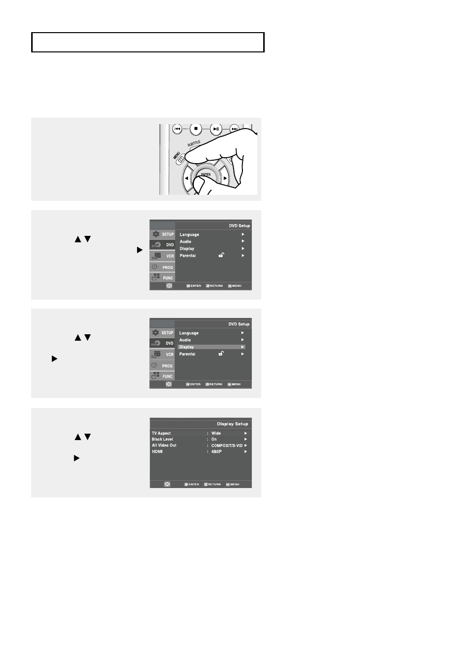 Setting up the display options | Samsung DVD-V9500 User Manual | Page 59 / 89
