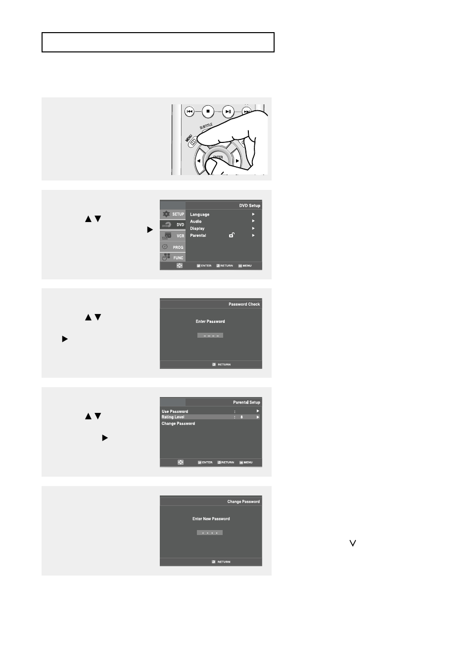 Changing the password | Samsung DVD-V9500 User Manual | Page 64 / 89