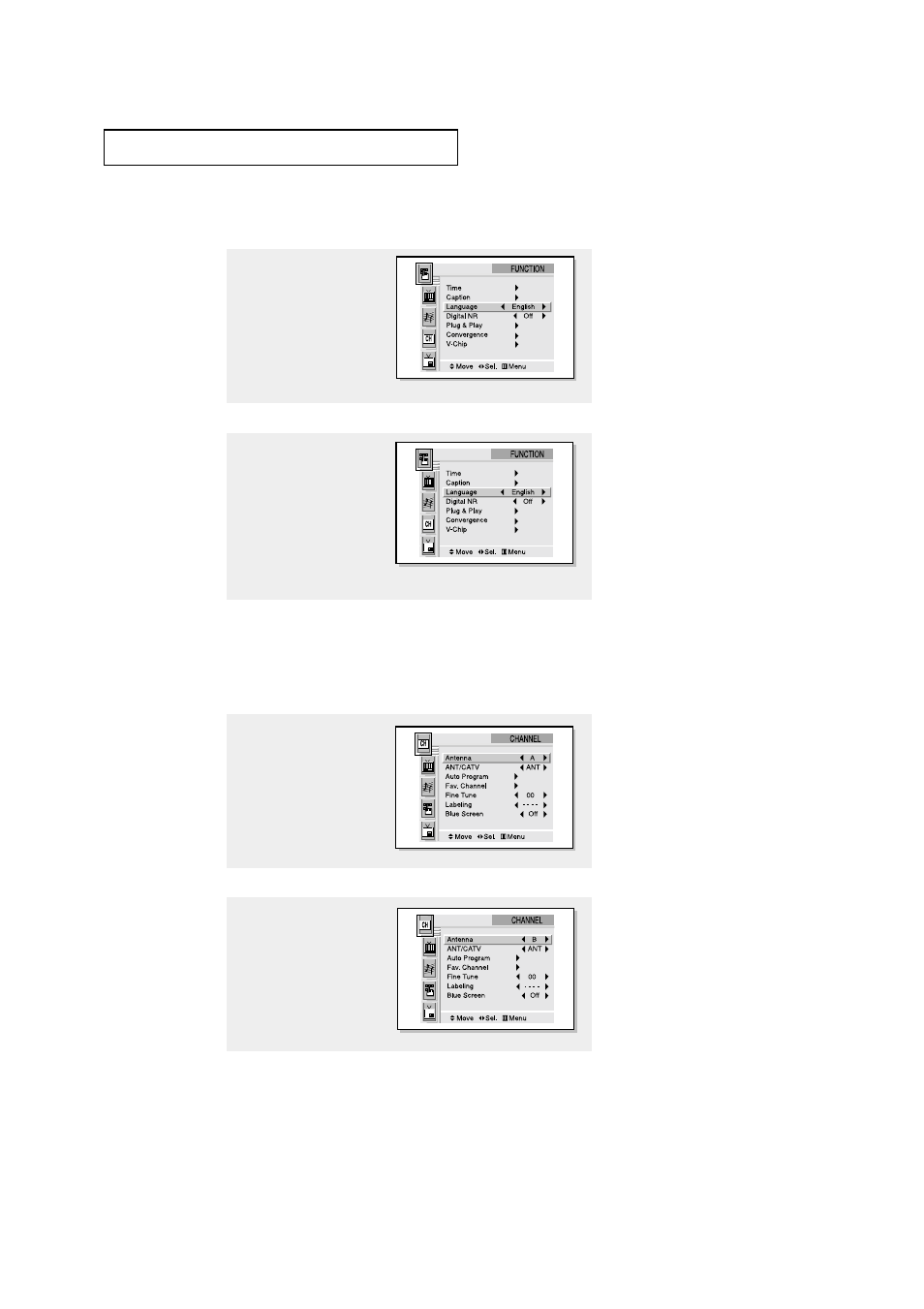 Selecting a menu language, Selecting the antenna input | Samsung PCL 6215R User Manual | Page 29 / 67