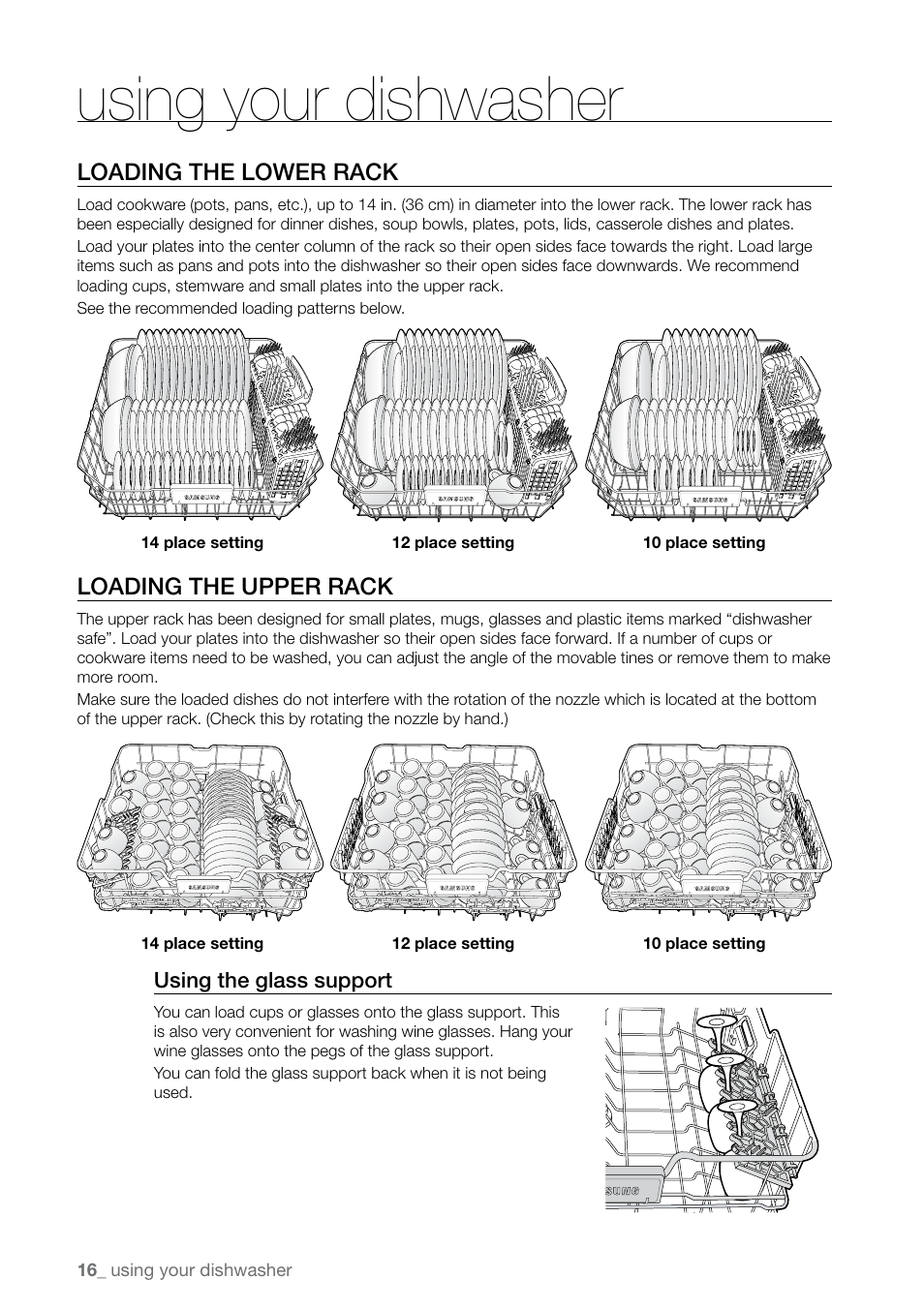 Using your dishwasher | Samsung DMR78 User Manual | Page 16 / 30