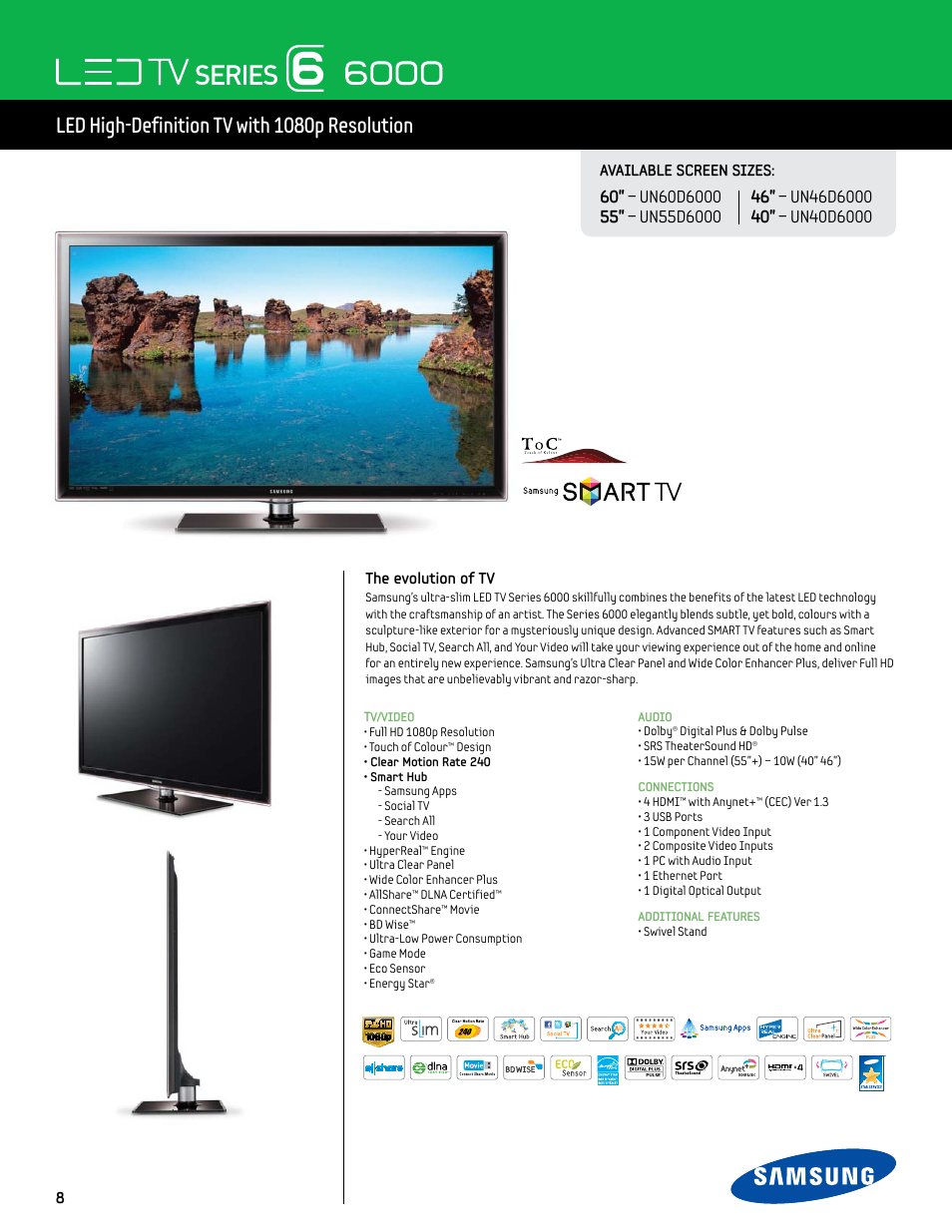 Samsung SMART TV UN55D6000 User Manual | 2 pages