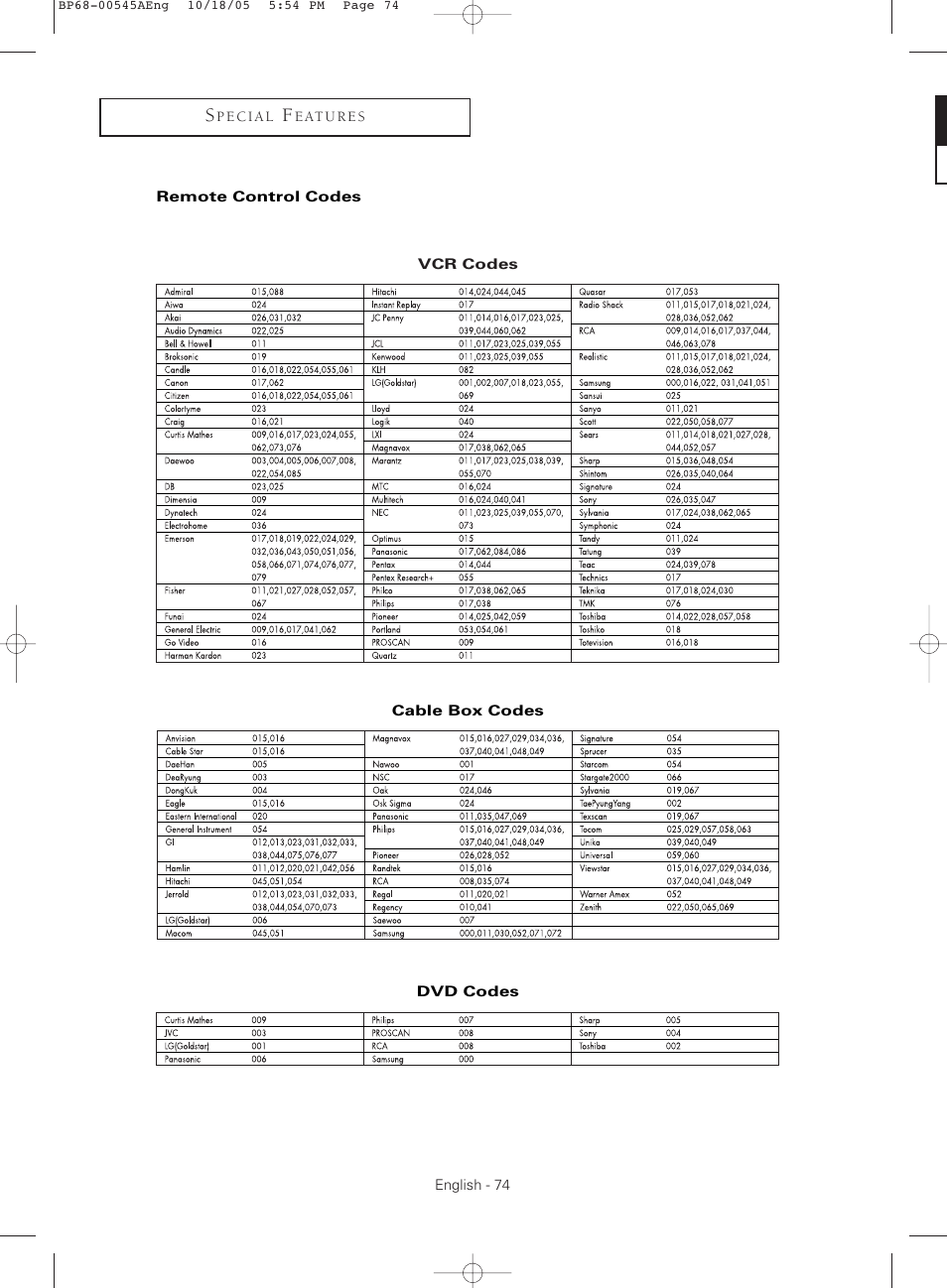 Samsung HC-S4755W User Manual | Page 74 / 80