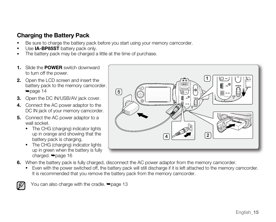 Charging the battery pack | Samsung VP-MX20H User Manual | Page 21 / 121