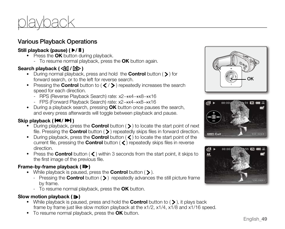 Playback | Samsung VP-MX20H User Manual | Page 55 / 121