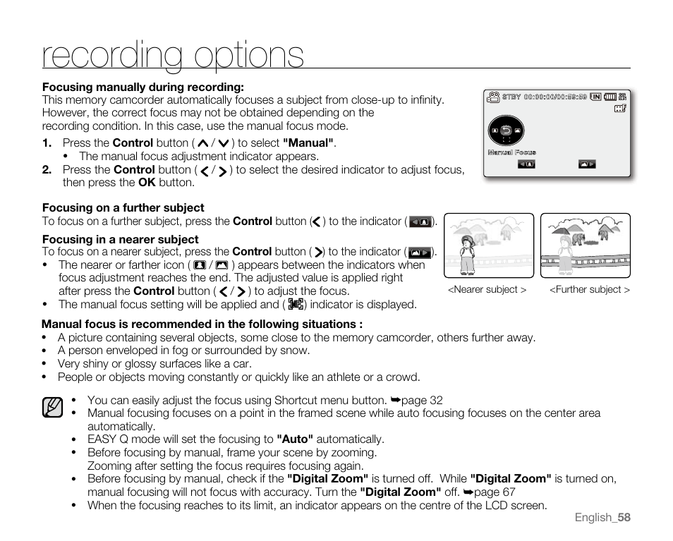 Recording options | Samsung VP-MX20H User Manual | Page 64 / 121