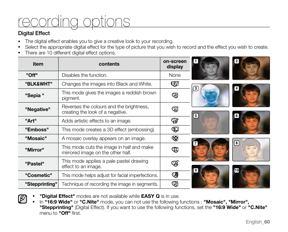 Recording options | Samsung VP-MX20H User Manual | Page 66 / 121