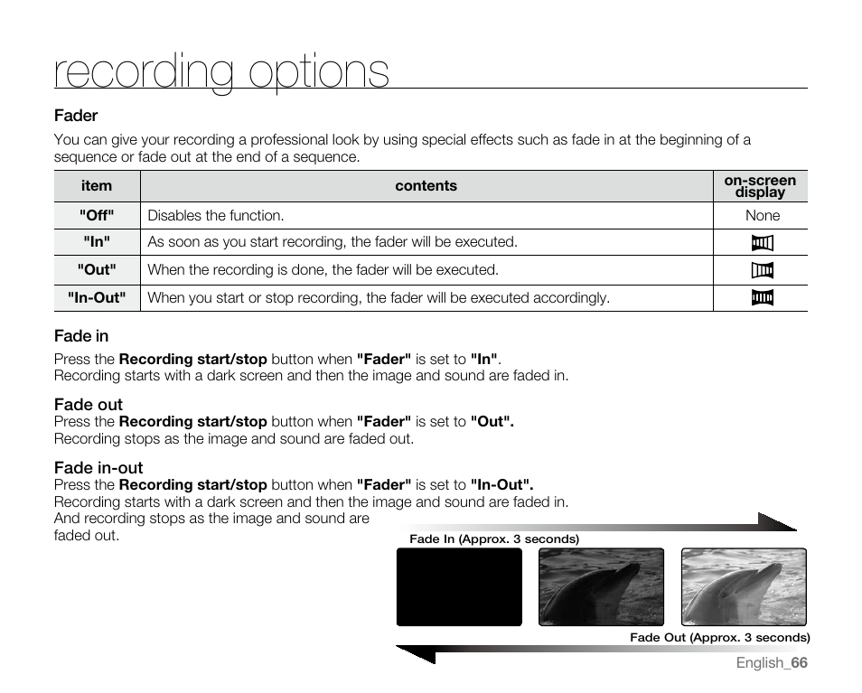 Recording options | Samsung VP-MX20H User Manual | Page 72 / 121