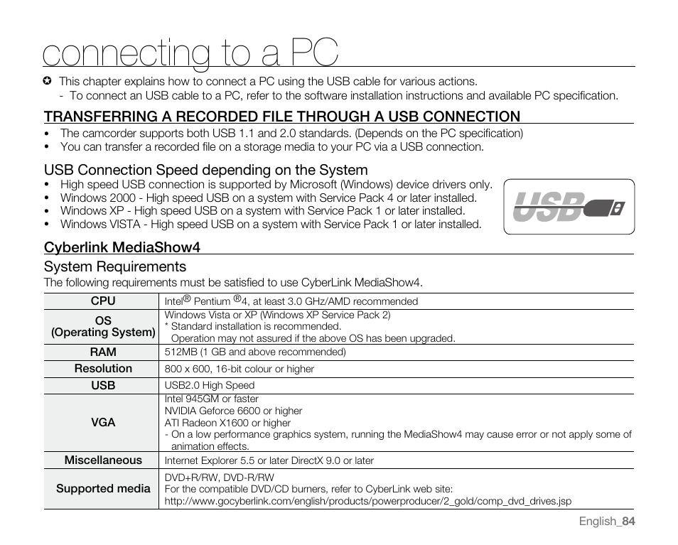 Connecting to a pc | Samsung VP-MX20H User Manual | Page 90 / 121