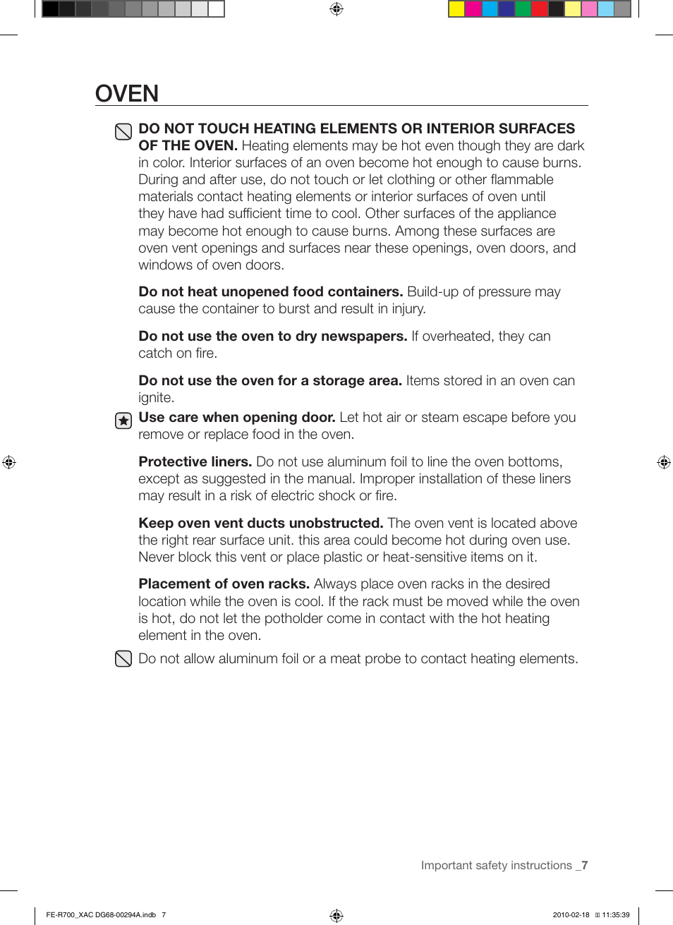 Oven | Samsung FE-R700WX User Manual | Page 7 / 62