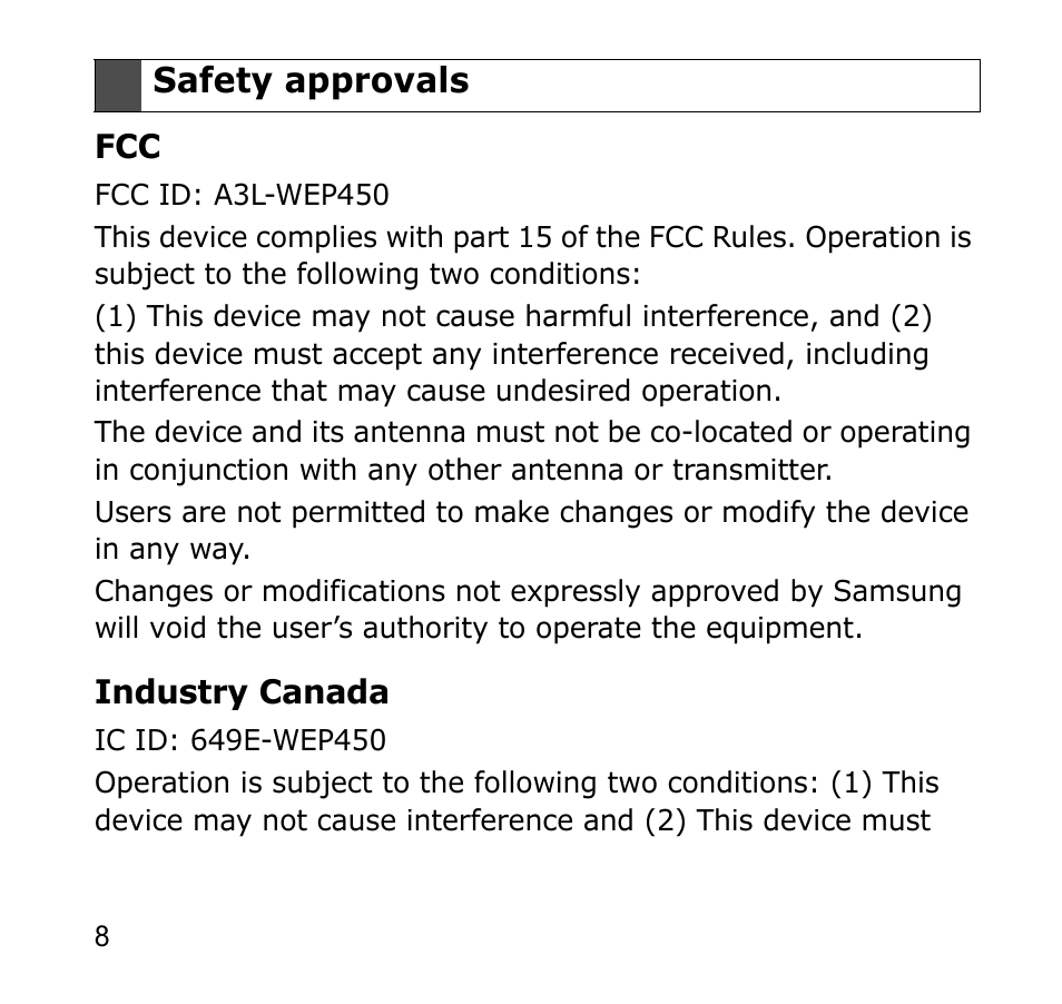 Safety approvals | Samsung GH68-19211A User Manual | Page 11 / 41