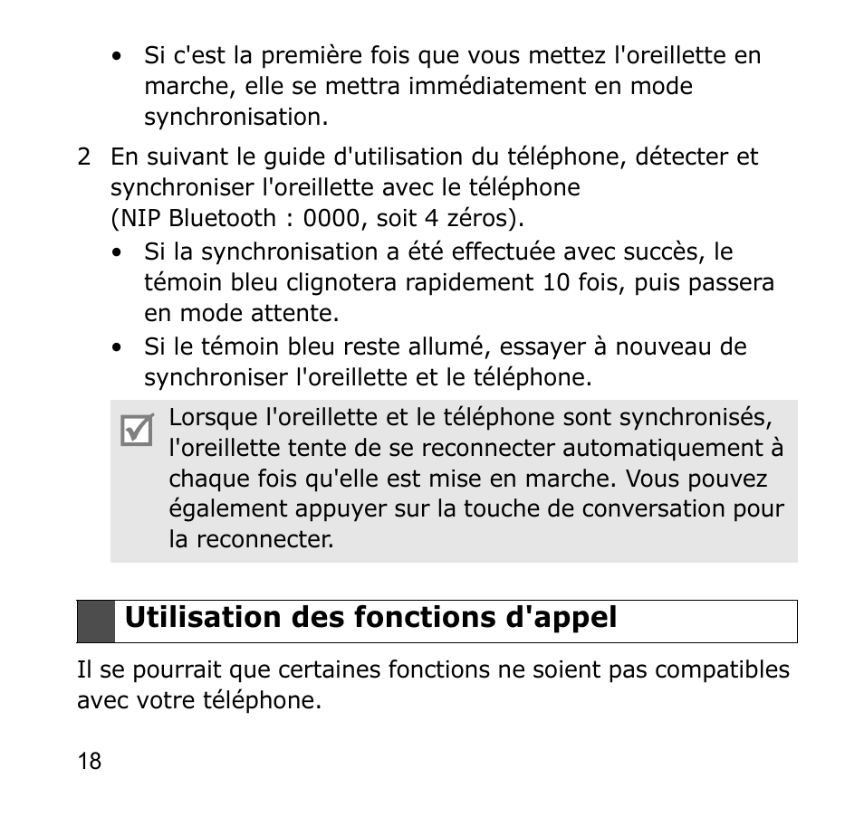Utilisation des fonctions d'appel | Samsung GH68-19211A User Manual | Page 21 / 41