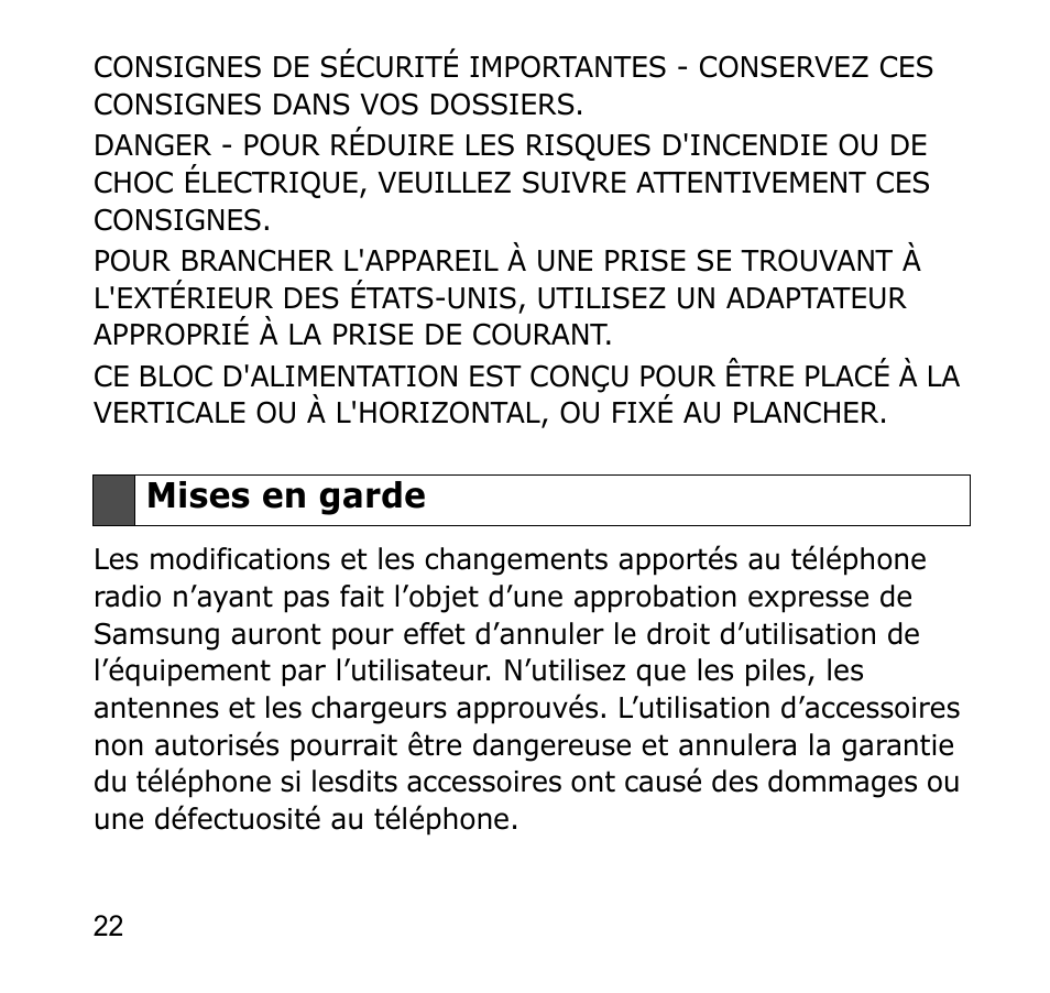 Mises en garde | Samsung GH68-19211A User Manual | Page 25 / 41
