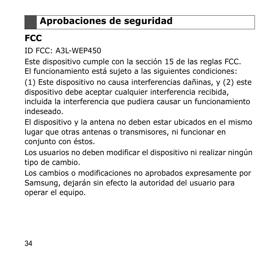 Aprobaciones de seguridad | Samsung GH68-19211A User Manual | Page 37 / 41