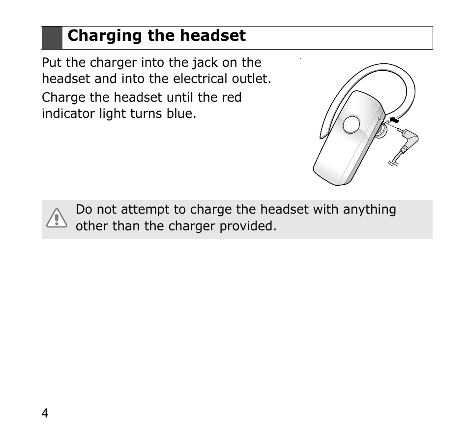 Charging the headset | Samsung GH68-19211A User Manual | Page 7 / 41