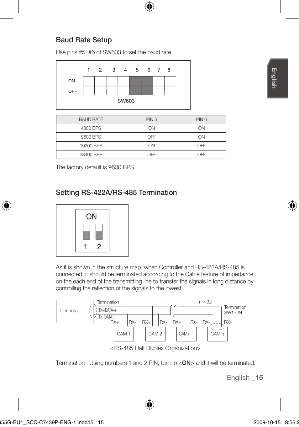 Baud rate setup, English _1, English | Samsung SCC-C7439P User Manual | Page 15 / 52