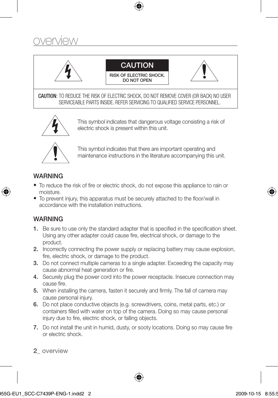 Overview, Caution | Samsung SCC-C7439P User Manual | Page 2 / 52