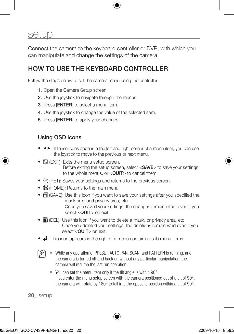 Setup, How to use the keyboard controller | Samsung SCC-C7439P User Manual | Page 20 / 52