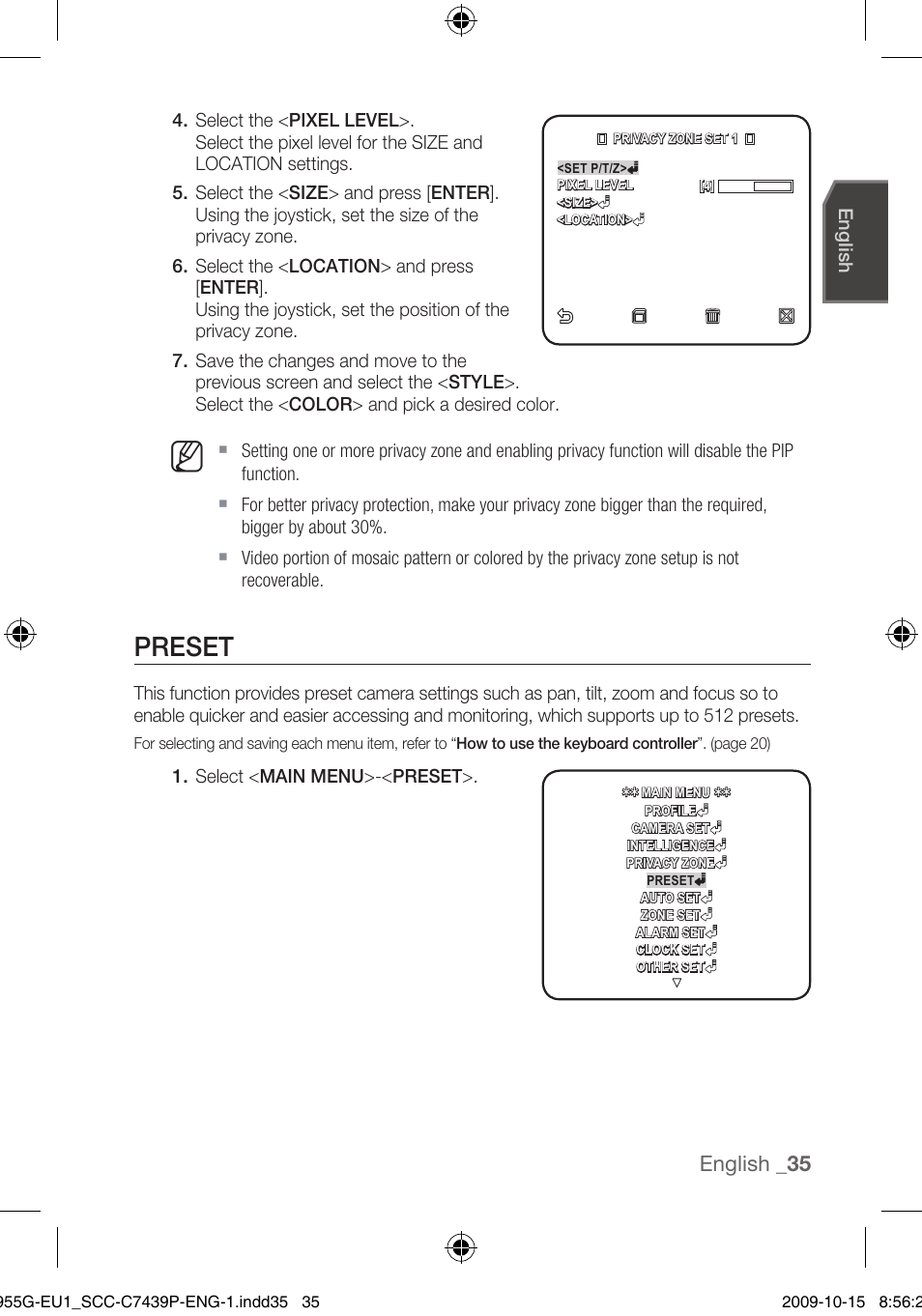 Preset, English | Samsung SCC-C7439P User Manual | Page 35 / 52