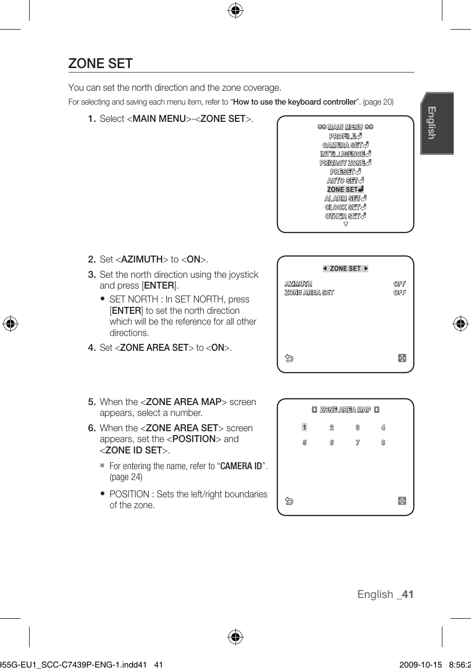 Zone set, English _1, English | Samsung SCC-C7439P User Manual | Page 41 / 52