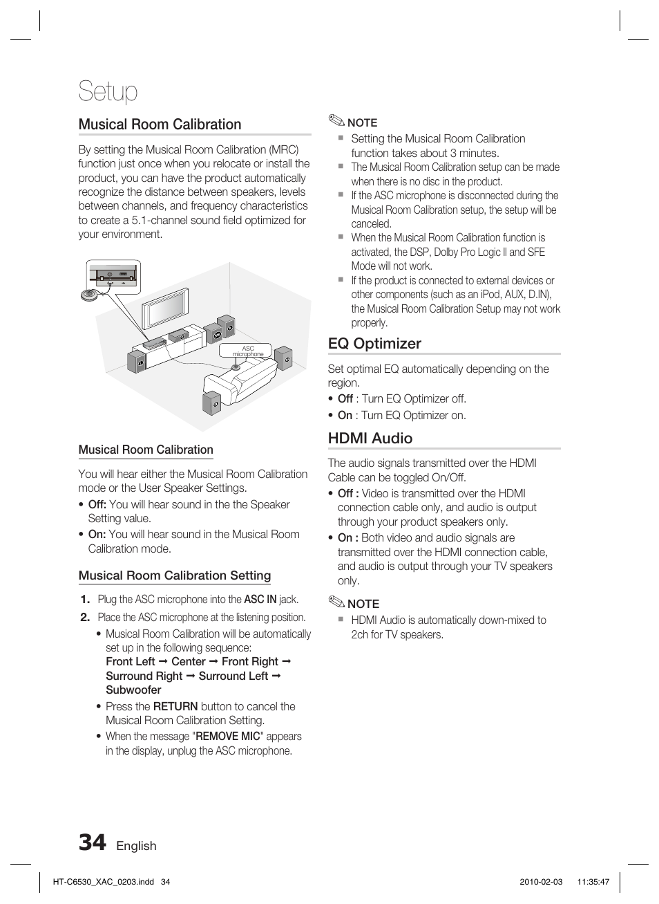 Setup | Samsung HT-C6530 User Manual | Page 34 / 69