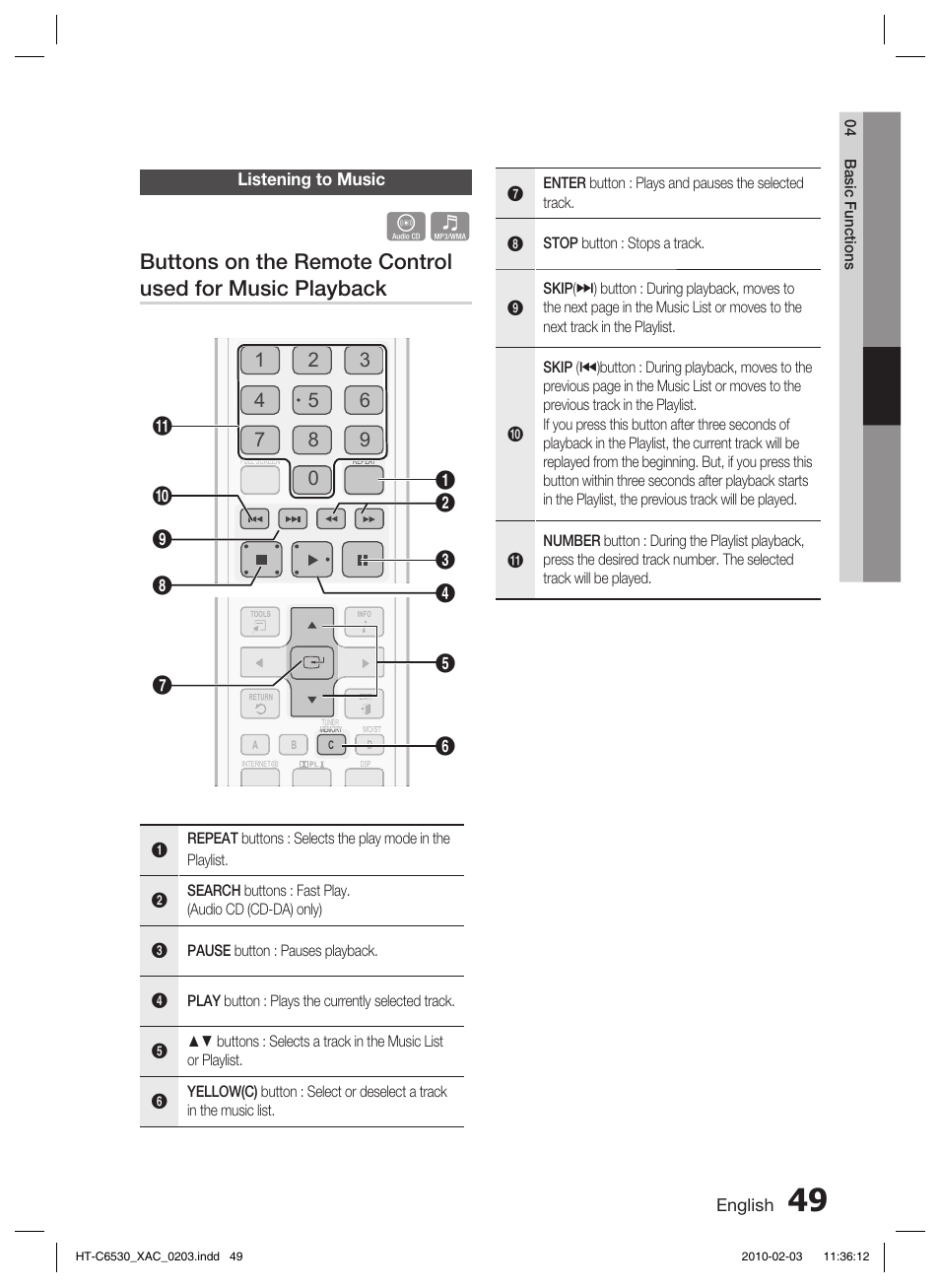Listening to music | Samsung HT-C6530 User Manual | Page 49 / 69