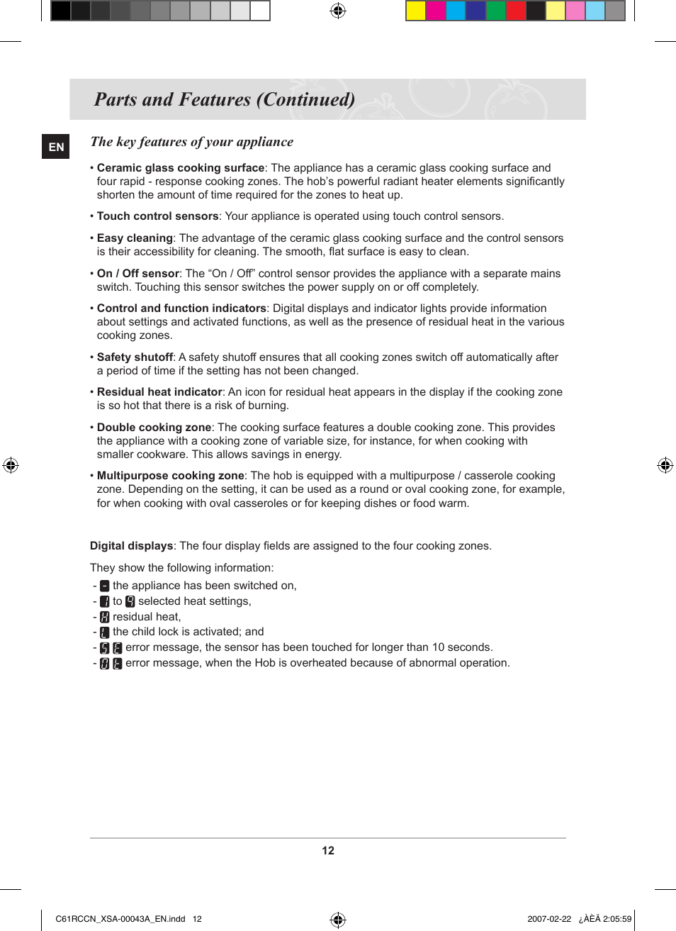 Parts and features (continued), The key features of your appliance | Samsung C61RCBAL User Manual | Page 14 / 34